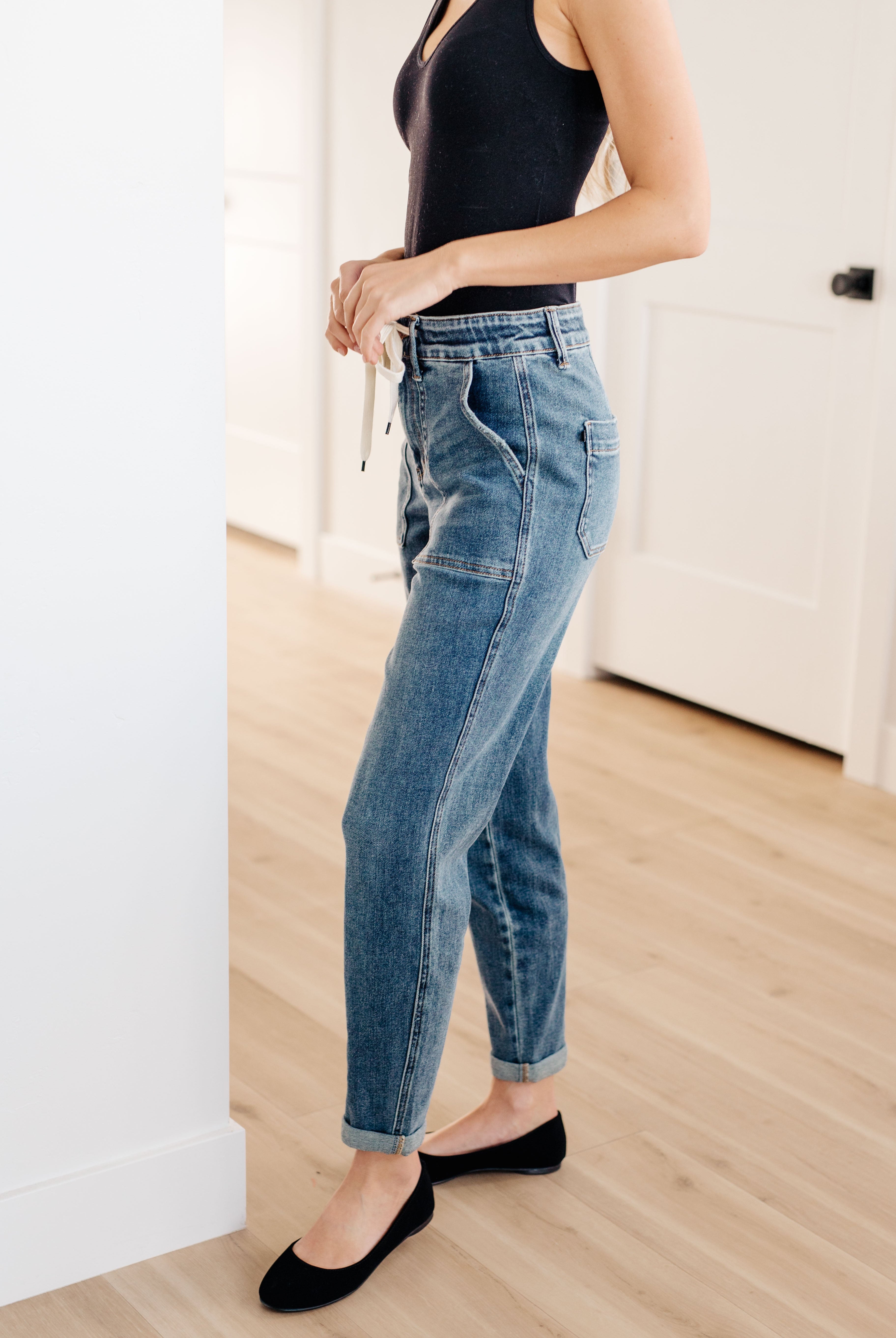 Payton Pull On Denim Joggers in Medium Wash-Jeans-Krush Kandy, Women's Online Fashion Boutique Located in Phoenix, Arizona (Scottsdale Area)