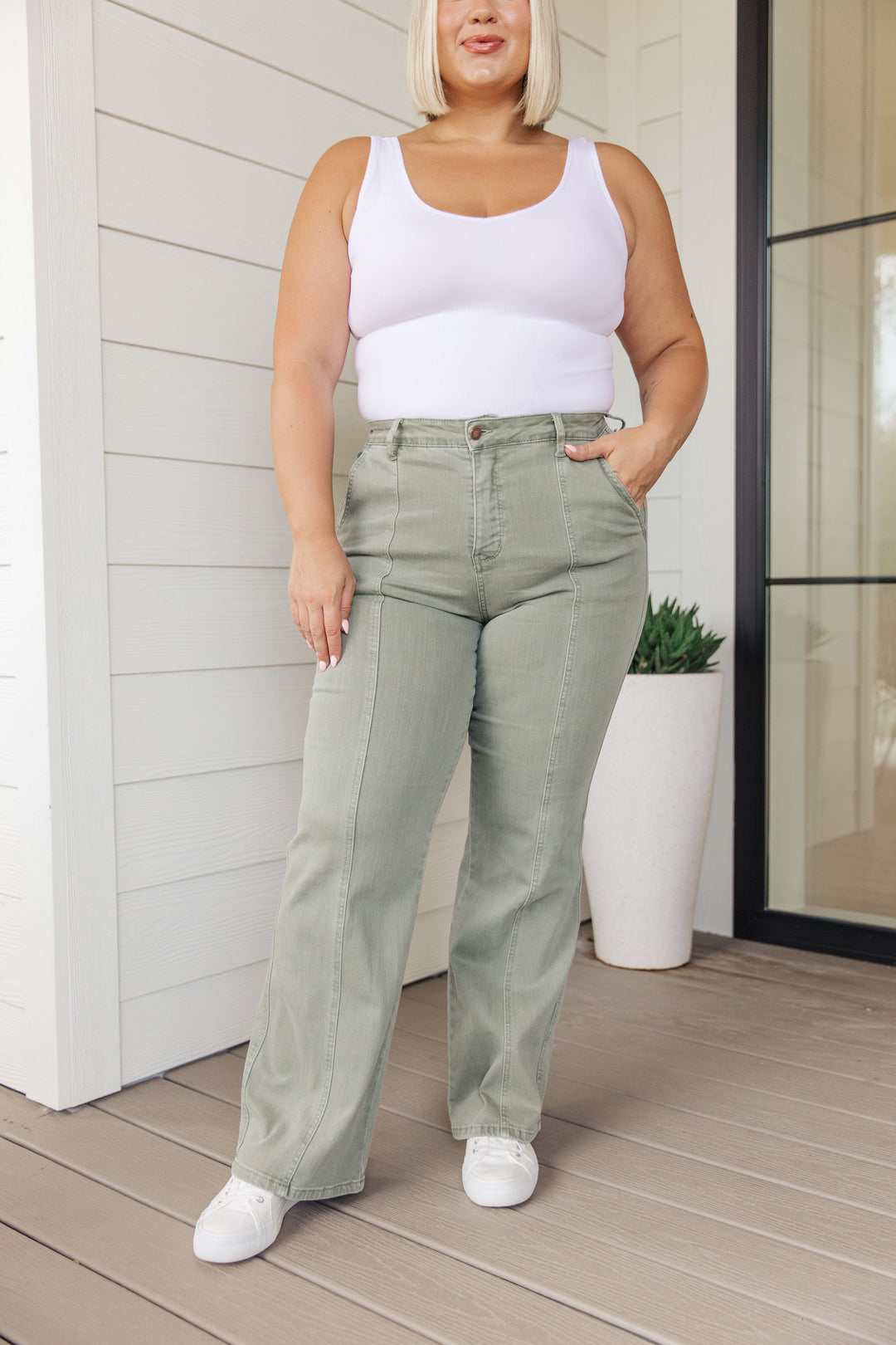 Judy Blue Phoebe High Rise Front Seam Straight Jeans in Sage-Jeans-Krush Kandy, Women's Online Fashion Boutique Located in Phoenix, Arizona (Scottsdale Area)