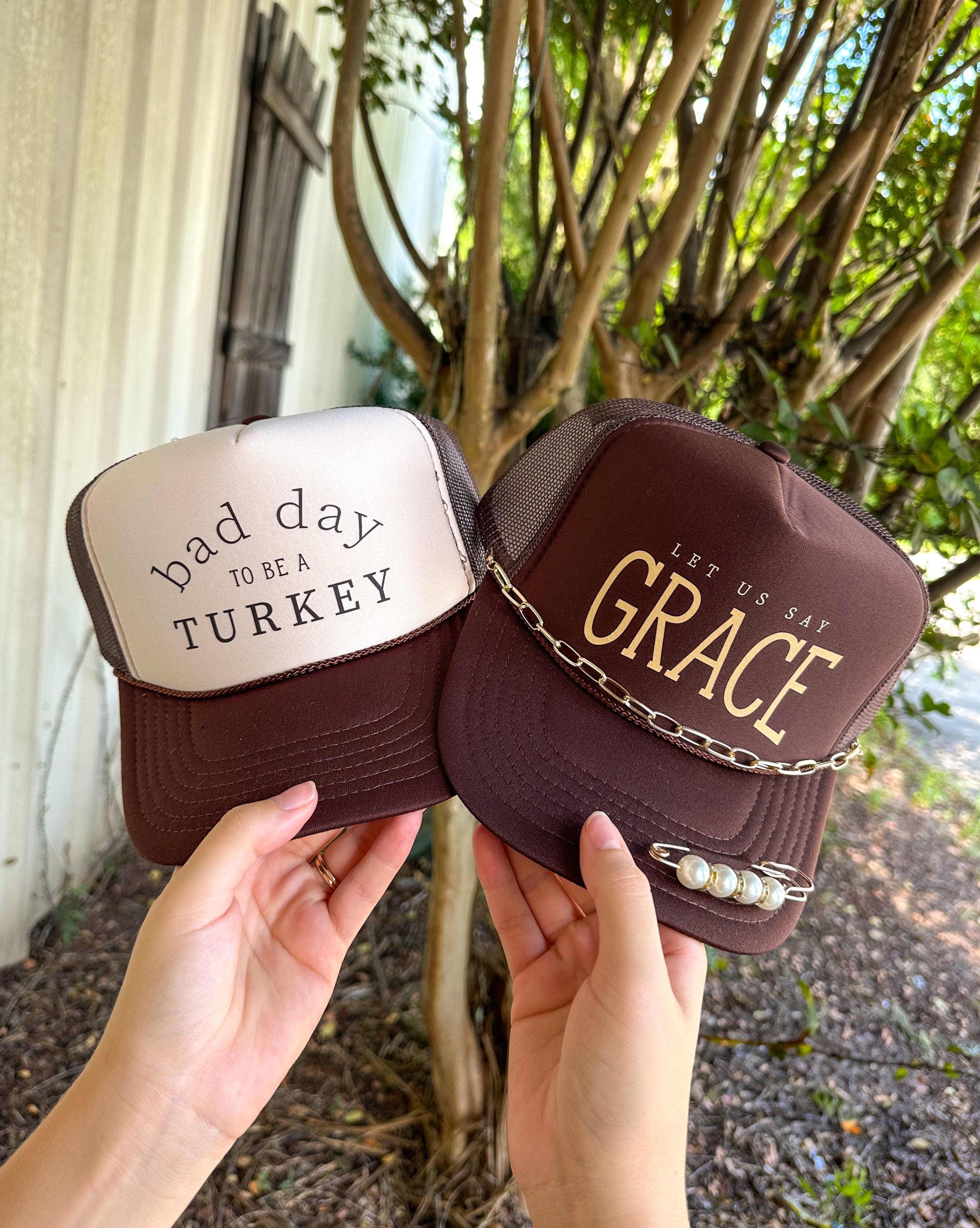 Let Us Say GRACE Dark Brown Trucker-hat-Krush Kandy, Women's Online Fashion Boutique Located in Phoenix, Arizona (Scottsdale Area)