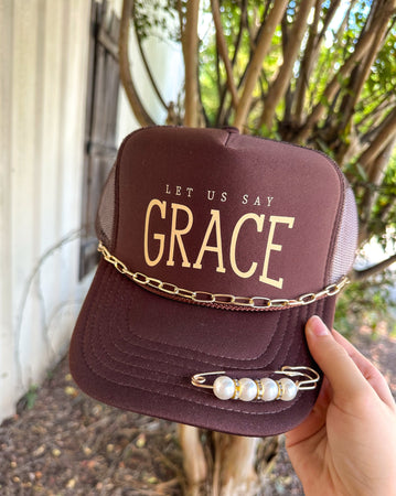 Let Us Say  GRACE Dark Brown Trucker