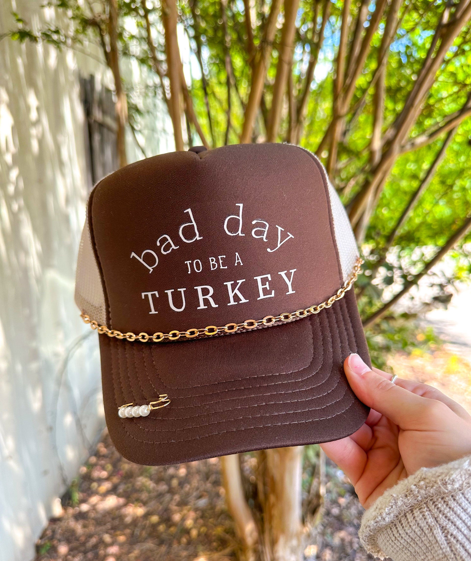 Bad Day To Be A Turkey Brown Front & Tan Back Trucker-hat-Krush Kandy, Women's Online Fashion Boutique Located in Phoenix, Arizona (Scottsdale Area)