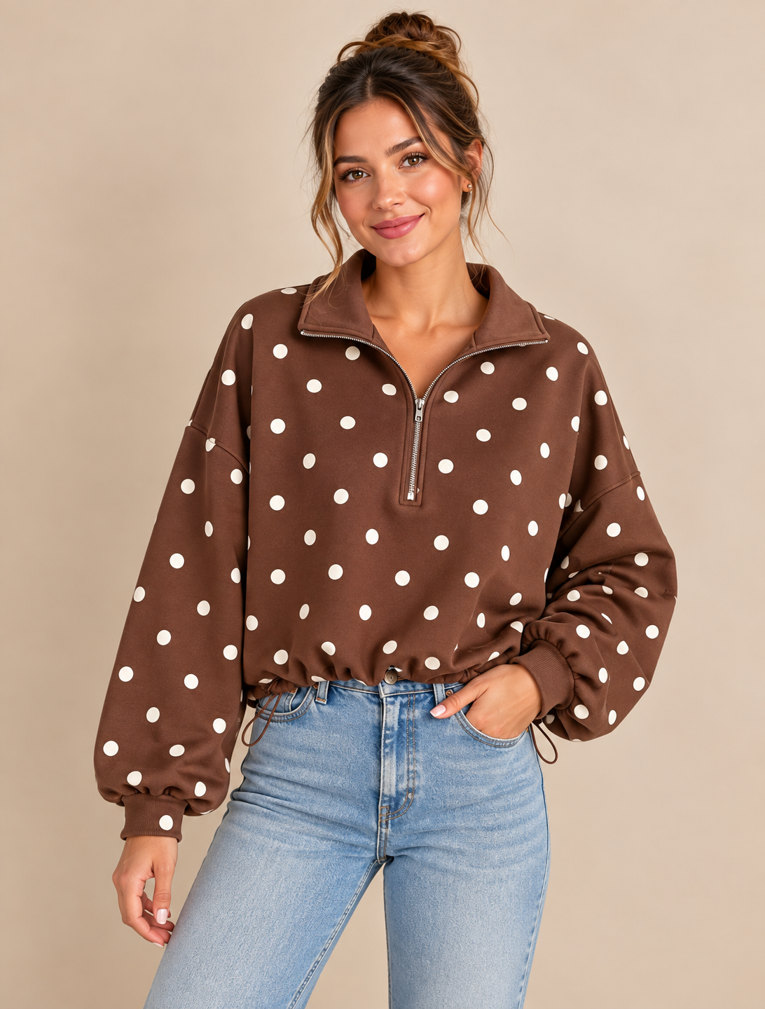 Polka-Dot Brown Sweatshirt Look.png