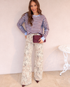 Printed Wide Leg Denim Pants