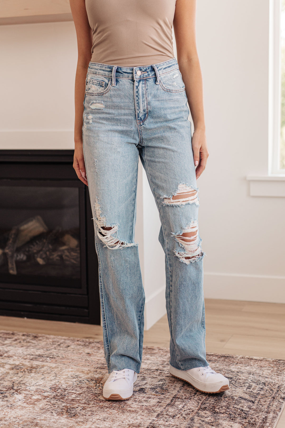 Ramona High Rise Rigid Magic Destroyed Straight Jeans-Jeans-Krush Kandy, Women's Online Fashion Boutique Located in Phoenix, Arizona (Scottsdale Area)