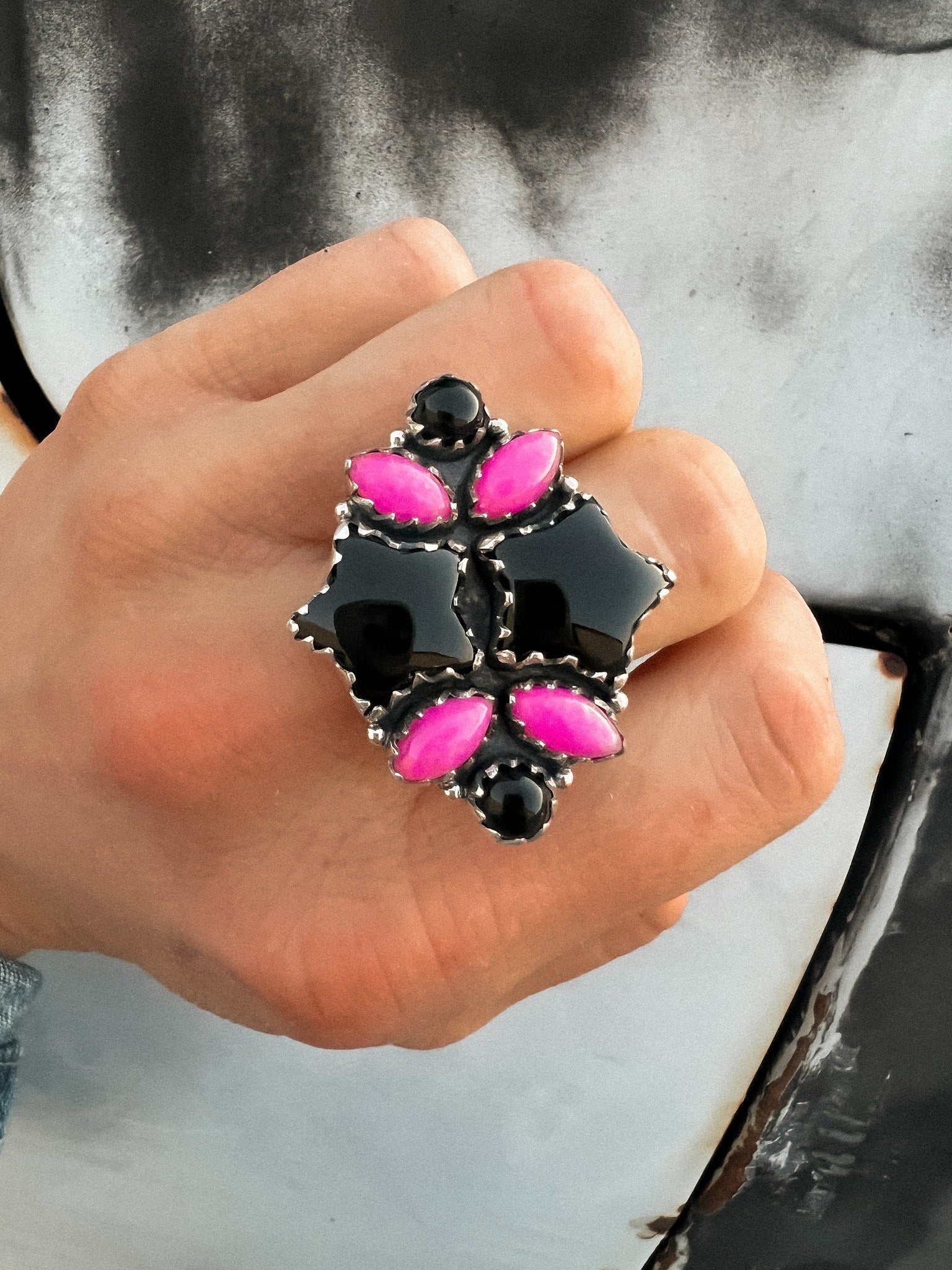 Electra Neon Opal & Black Onyx Cluster Ring-Krush Kandy, Women's Online Fashion Boutique Located in Phoenix, Arizona (Scottsdale Area)