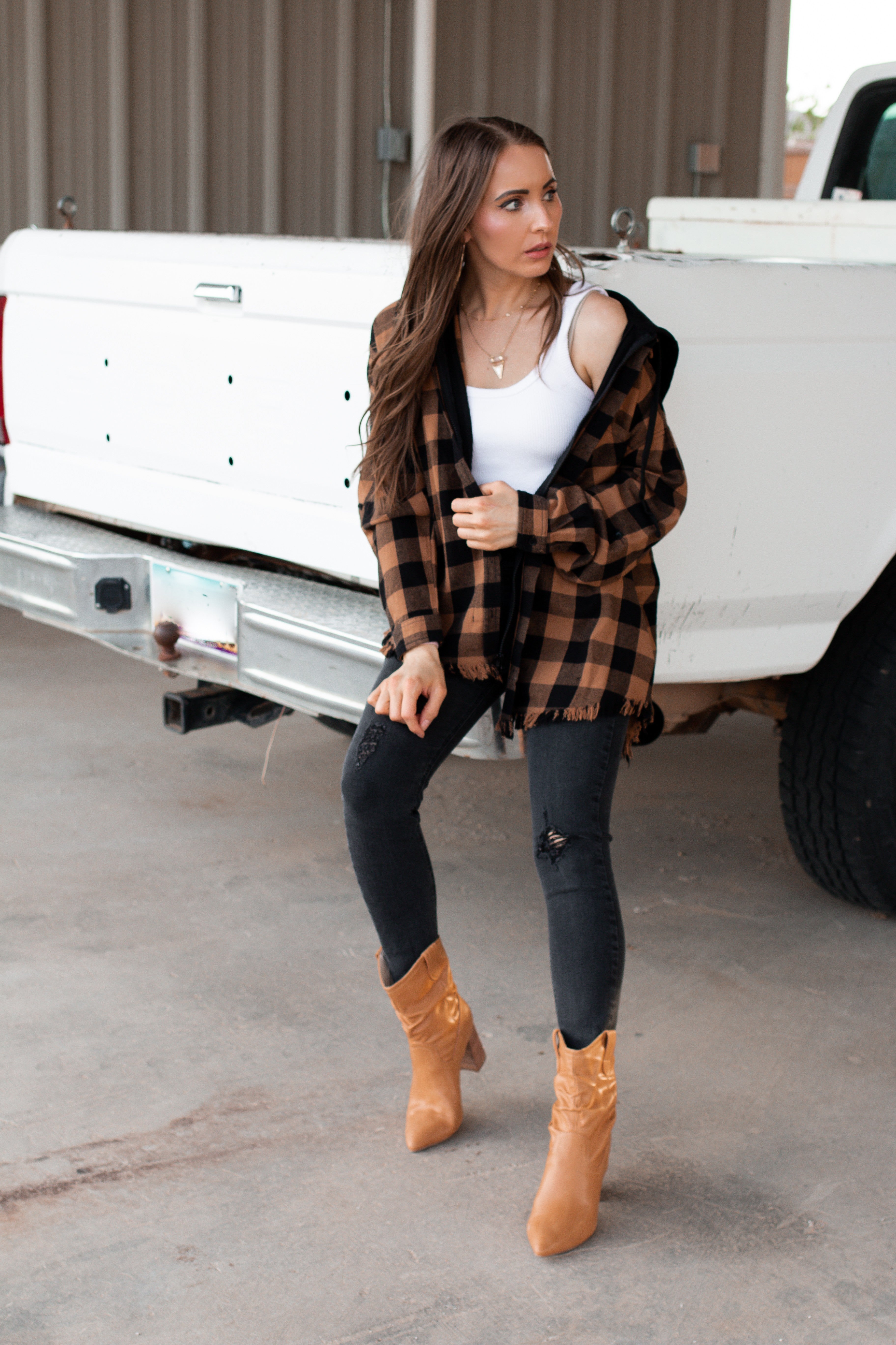 Risen See You Soon Fray Hooded Flannel-Jackets-Krush Kandy, Women's Online Fashion Boutique Located in Phoenix, Arizona (Scottsdale Area)