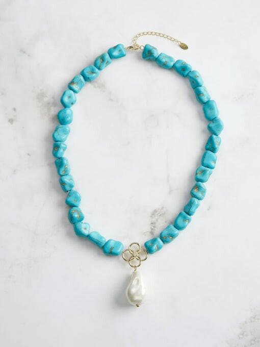 Kandy Turquoise & Pearl Vintage Beaded Necklace-Necklaces-Krush Kandy, Women's Online Fashion Boutique Located in Phoenix, Arizona (Scottsdale Area)