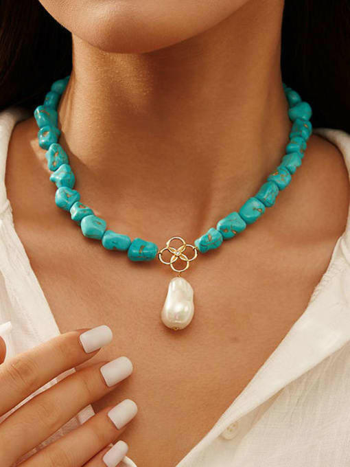 Kandy Turquoise & Pearl Vintage Beaded Necklace-Necklaces-Krush Kandy, Women's Online Fashion Boutique Located in Phoenix, Arizona (Scottsdale Area)