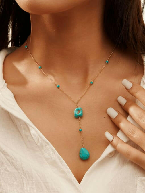 Turquoise Tassel Vintage Lariat Necklace-Necklaces-Krush Kandy, Women's Online Fashion Boutique Located in Phoenix, Arizona (Scottsdale Area)