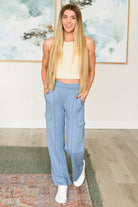 Race to Relax Cargo Pants in Chambray-Pants-Krush Kandy, Women's Online Fashion Boutique Located in Phoenix, Arizona (Scottsdale Area)