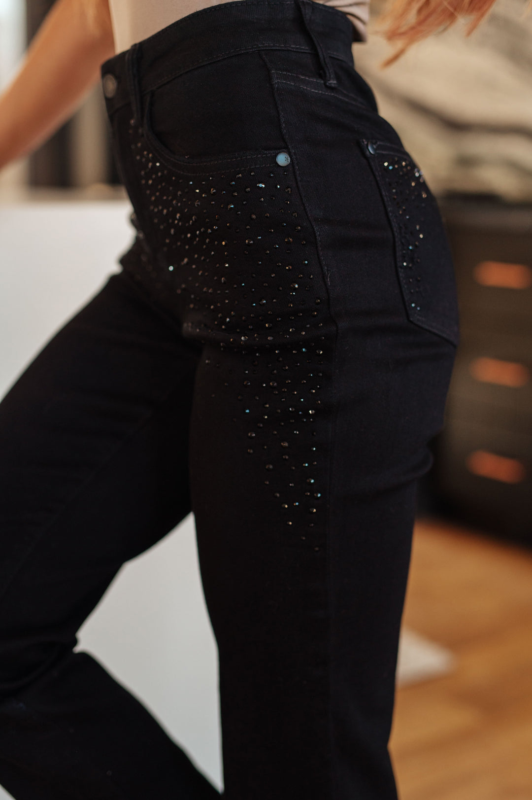 Reese Rhinestone Slim Fit Jeans in Black-Jeans-Krush Kandy, Women's Online Fashion Boutique Located in Phoenix, Arizona (Scottsdale Area)