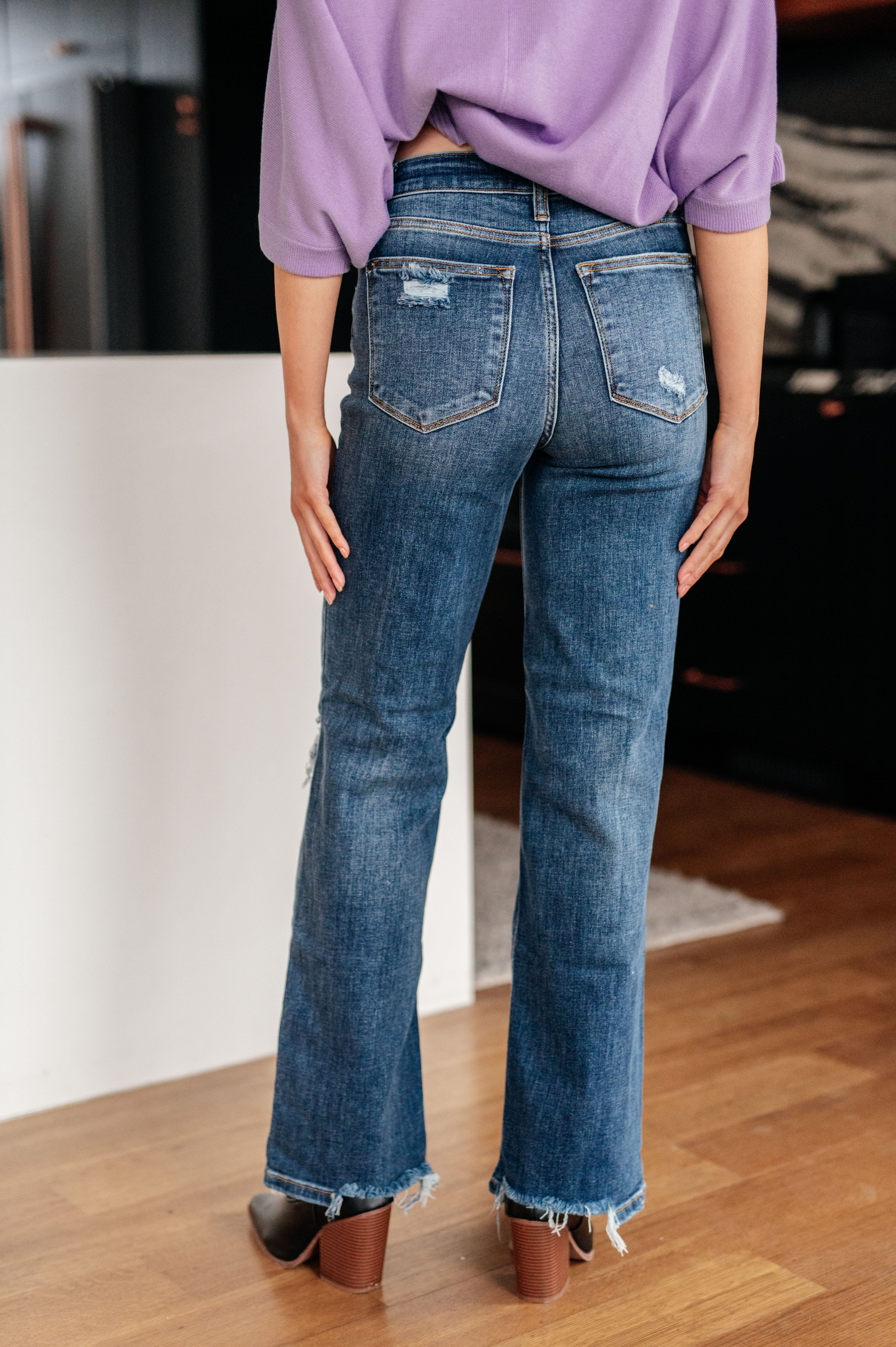 JUDY BLUE Rose High Rise 90's Straight Jeans in Dark Wash-Jeans-Krush Kandy, Women's Online Fashion Boutique Located in Phoenix, Arizona (Scottsdale Area)