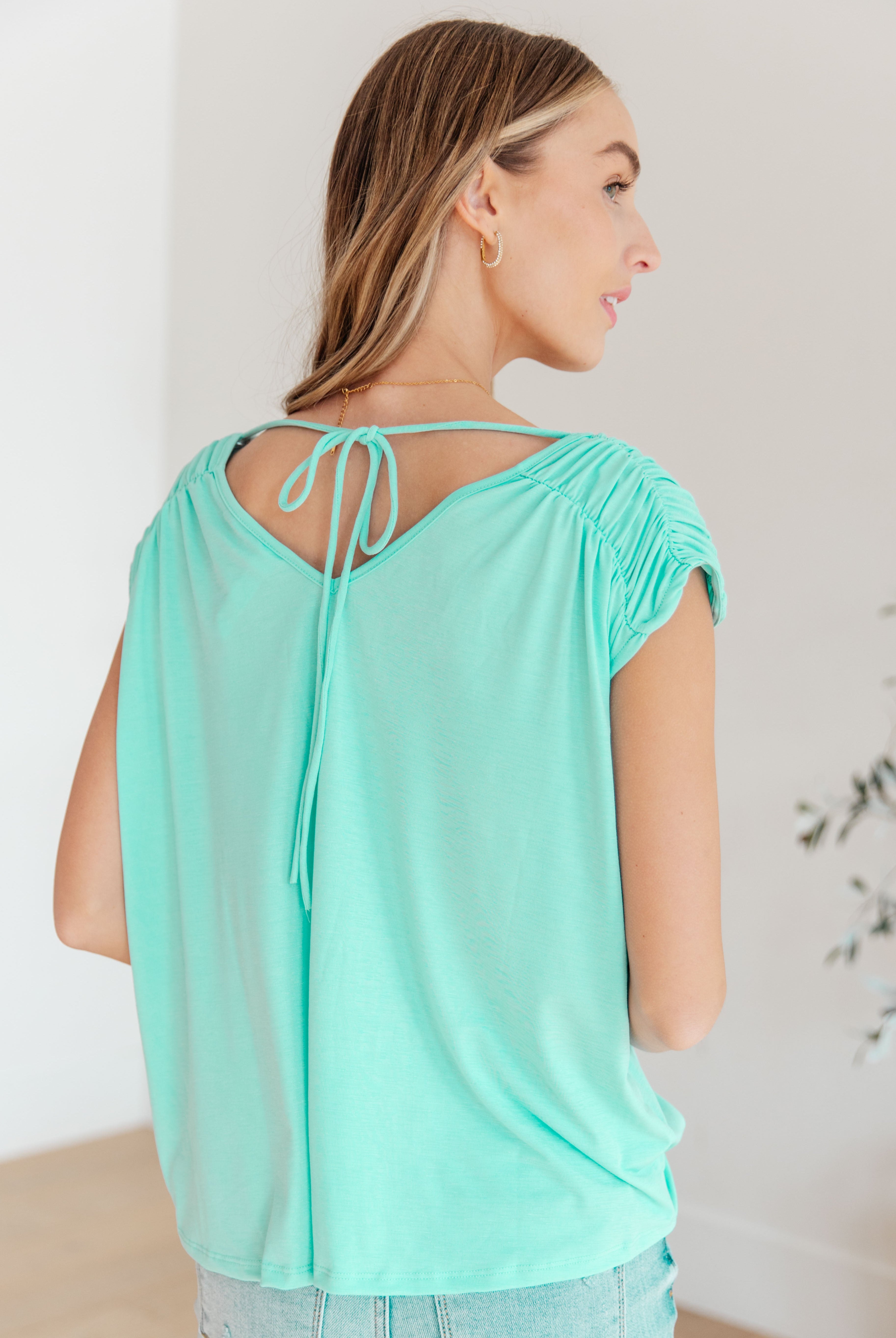 Ruched Cap Sleeve Top in Neon Blue-Short Sleeve Tops-Krush Kandy, Women's Online Fashion Boutique Located in Phoenix, Arizona (Scottsdale Area)