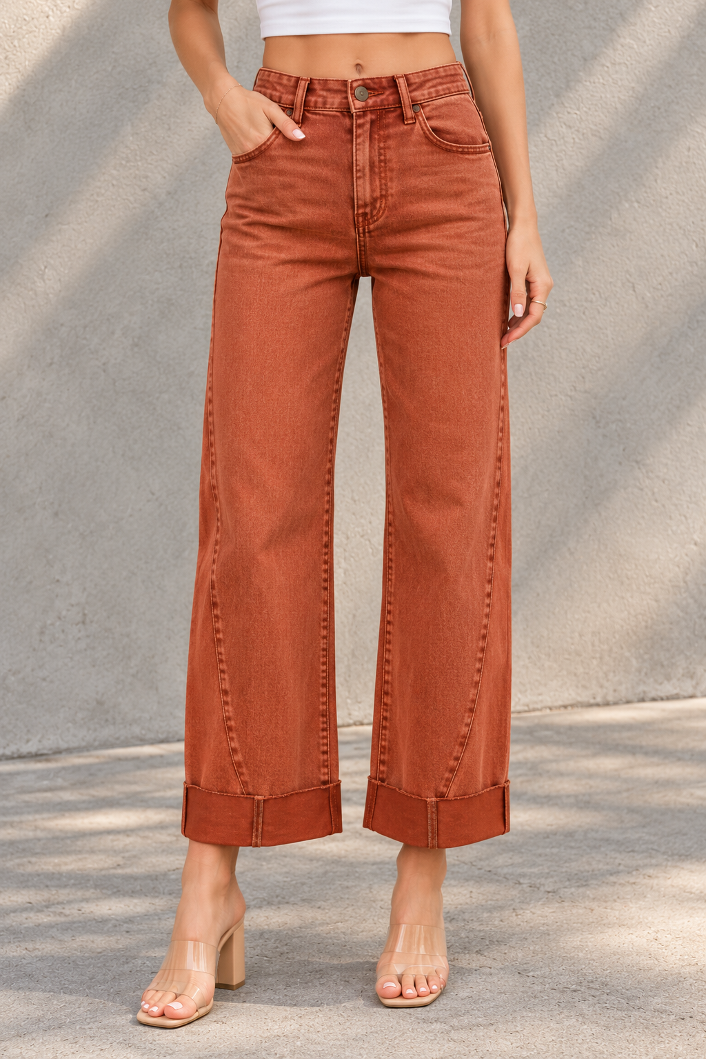 Rust Cuffed Wide-Leg Jeans.png