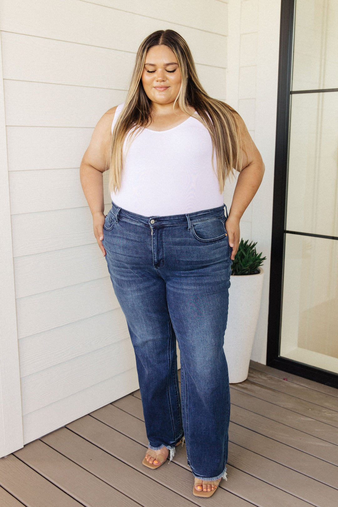 Judy Blue Ruth High Rise Release Hem Straight Jeans-Jeans-Krush Kandy, Women's Online Fashion Boutique Located in Phoenix, Arizona (Scottsdale Area)