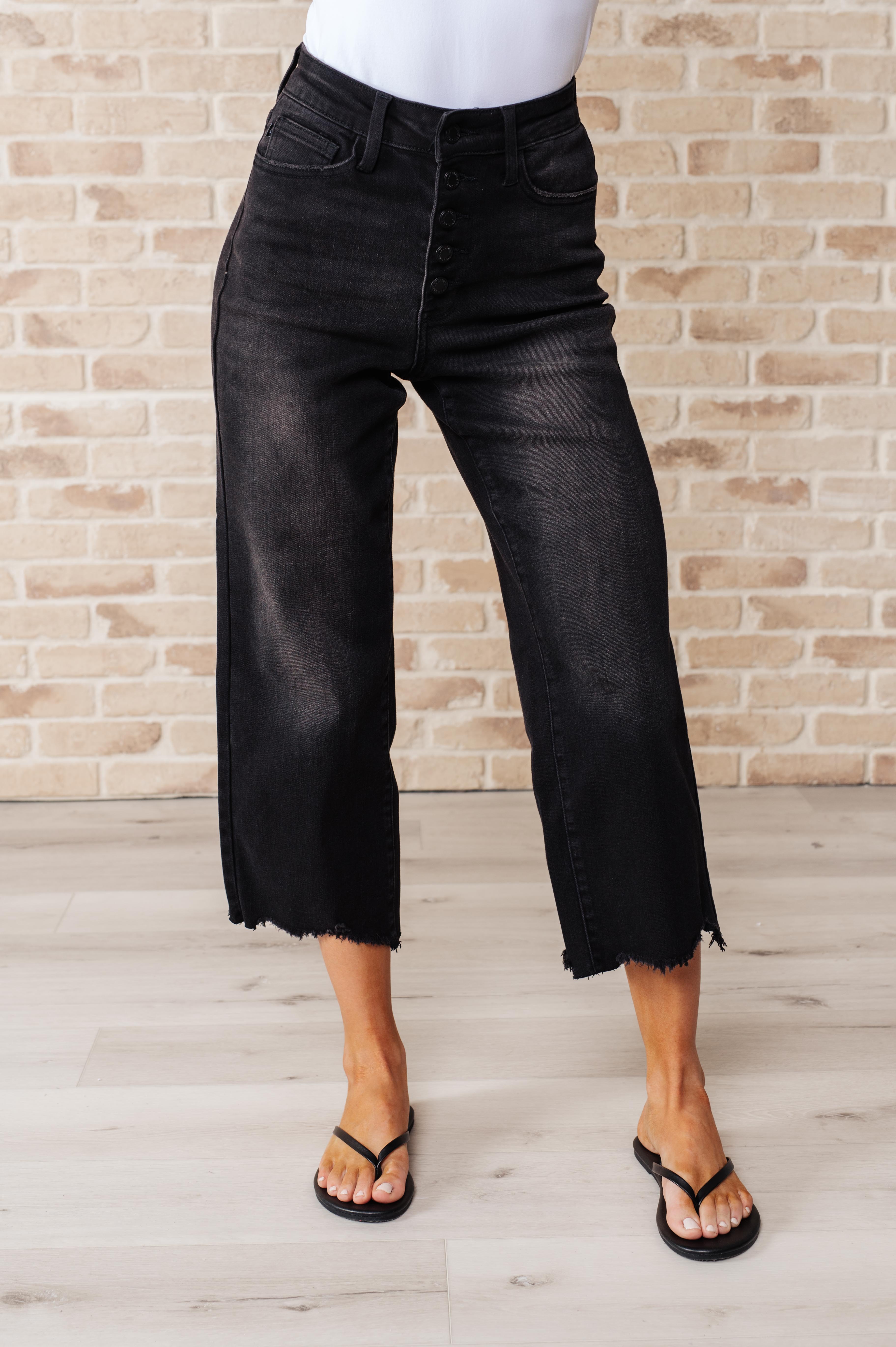 Judy Blue Ryan High Rise Button Fly Wide Leg Crop Jeans-Jeans-Krush Kandy, Women's Online Fashion Boutique Located in Phoenix, Arizona (Scottsdale Area)