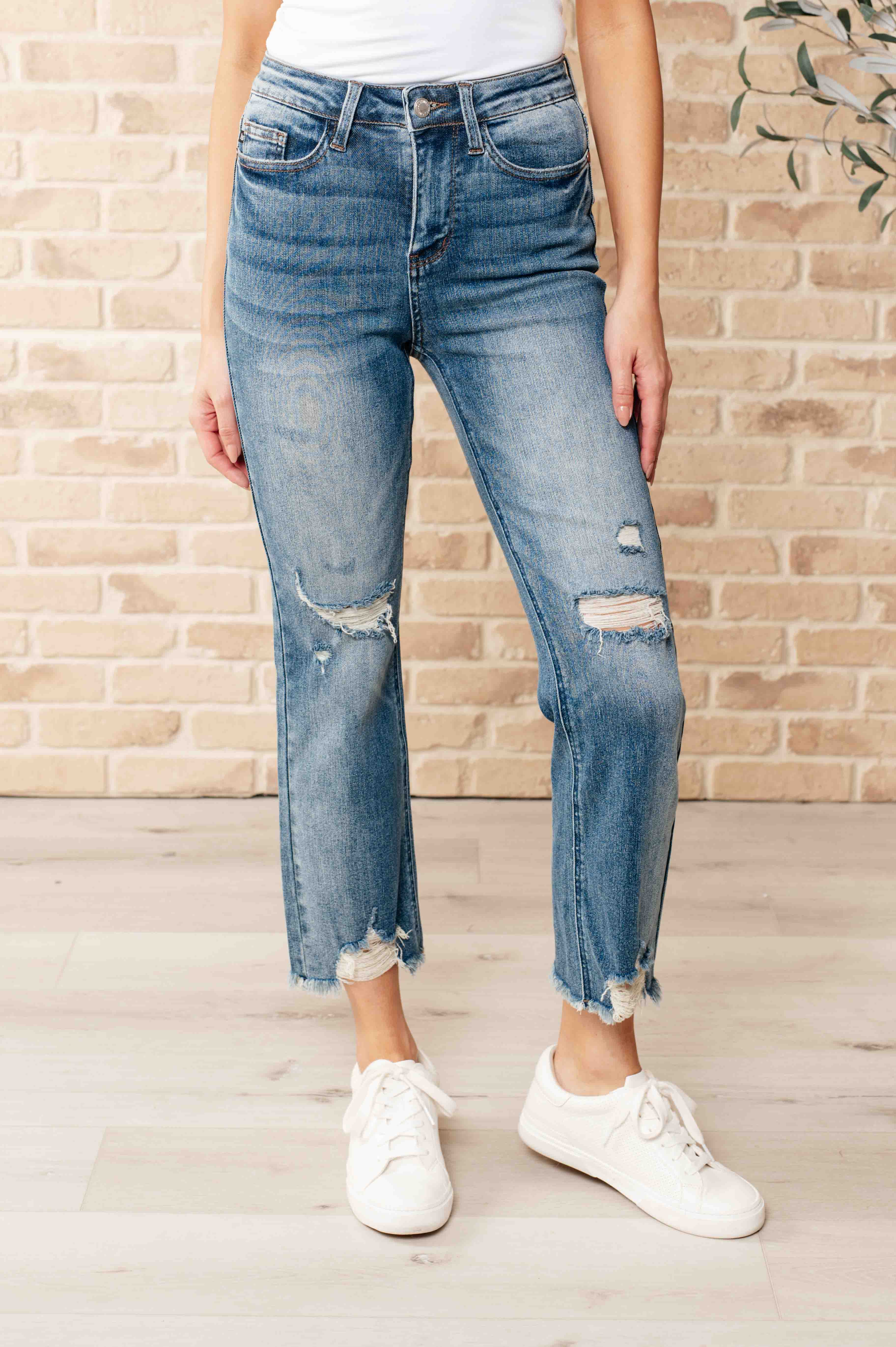Sammy High Waist Distressed Crop Straight Leg Jeans-Jeans-Krush Kandy, Women's Online Fashion Boutique Located in Phoenix, Arizona (Scottsdale Area)