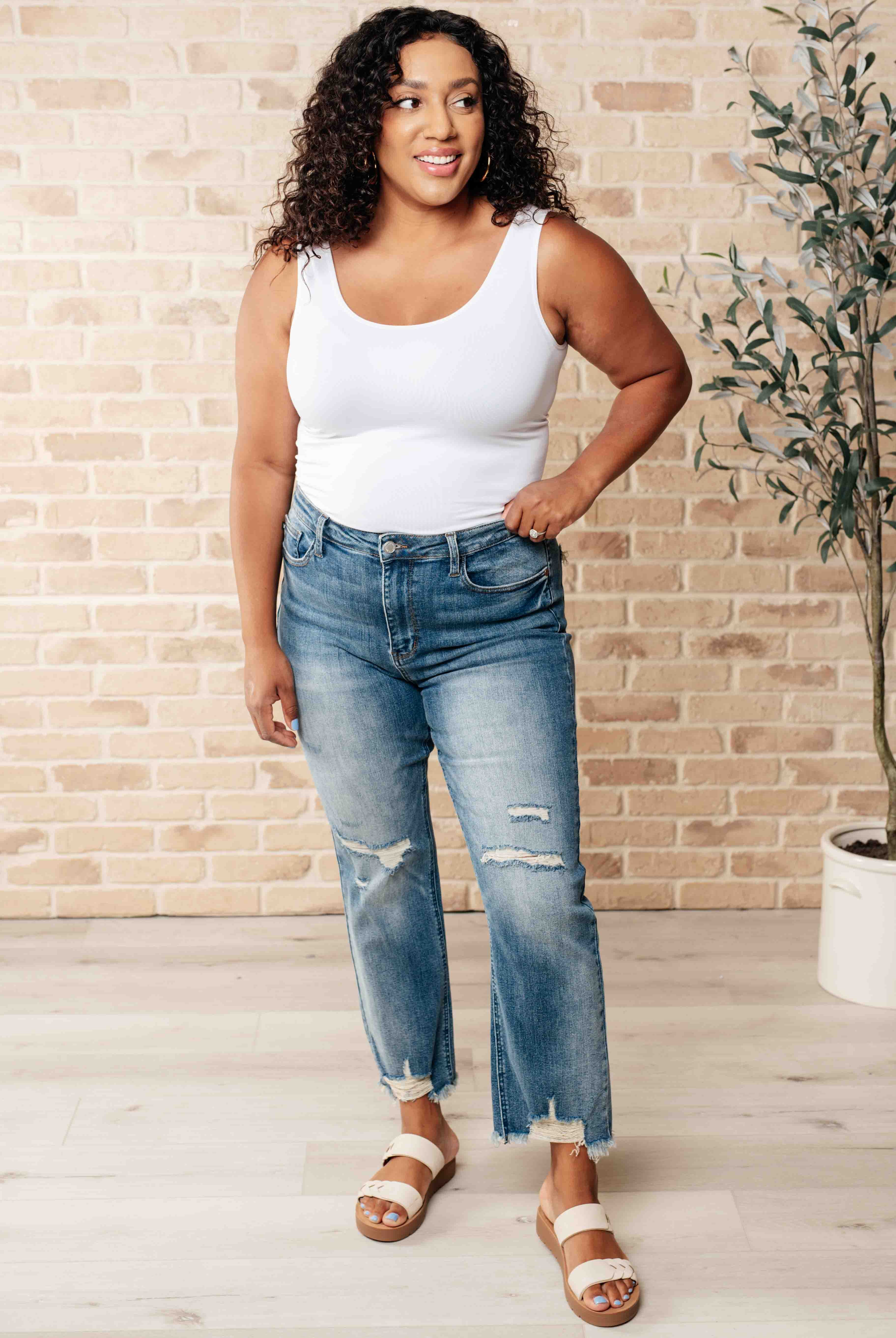Sammy High Waist Distressed Crop Straight Leg Jeans-Jeans-Krush Kandy, Women's Online Fashion Boutique Located in Phoenix, Arizona (Scottsdale Area)