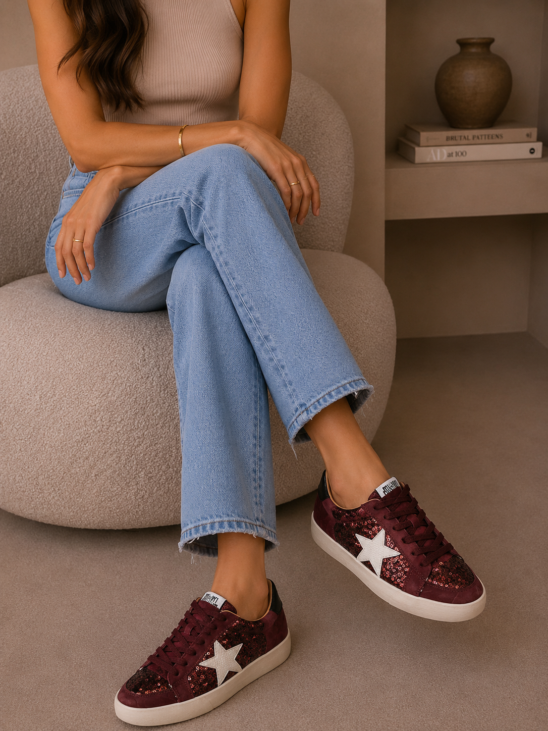Sneakers with Burgundy Sequin Star Design – Krush Kandy