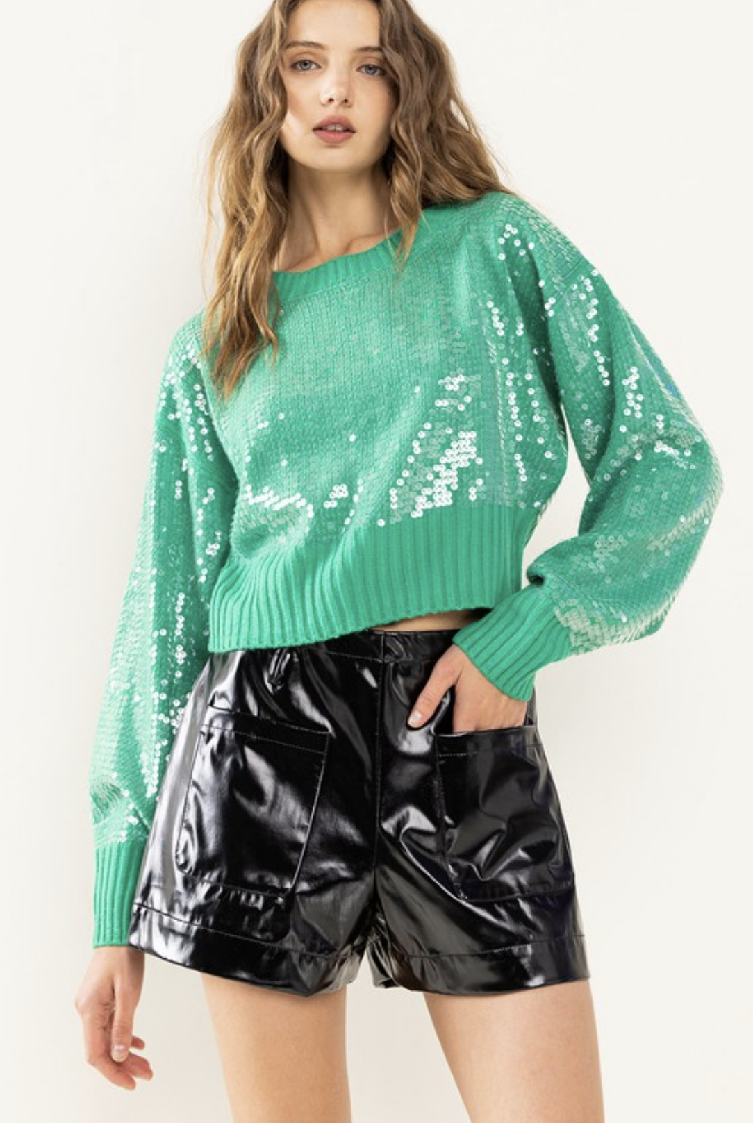 Sequin Long Sleeve Sweater-Sweaters-Krush Kandy, Women's Online Fashion Boutique Located in Phoenix, Arizona (Scottsdale Area)
