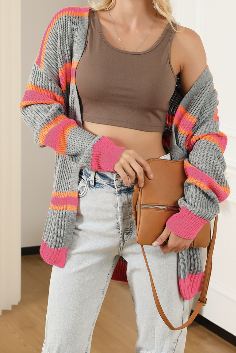 Pop of Pink Stripe Cardigan | S-2X-Cardigans-Krush Kandy, Women's Online Fashion Boutique Located in Phoenix, Arizona (Scottsdale Area)