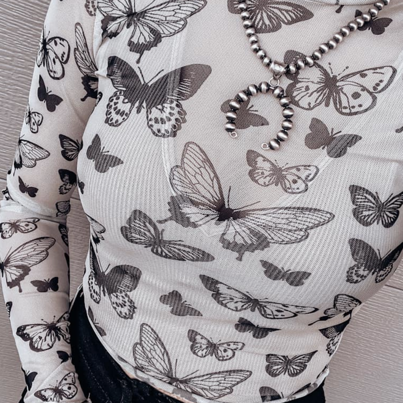 You Give Me Butterflies Mesh Top-Long Sleeve Tops-Krush Kandy, Women's Online Fashion Boutique Located in Phoenix, Arizona (Scottsdale Area)