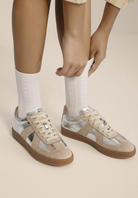 Maison Leather Suede Lace-Up Trainers Sneaker | Silver-Sneakers-Krush Kandy, Women's Online Fashion Boutique Located in Phoenix, Arizona (Scottsdale Area)