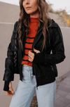 Hooded Lined Vegan Leather Moto Jacket with Thumbholes-Jackets-Krush Kandy, Women's Online Fashion Boutique Located in Phoenix, Arizona (Scottsdale Area)