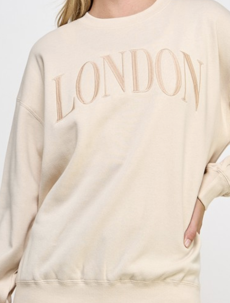 Oversized London Embroidered Crewneck-Sweatshirts-Krush Kandy, Women's Online Fashion Boutique Located in Phoenix, Arizona (Scottsdale Area)