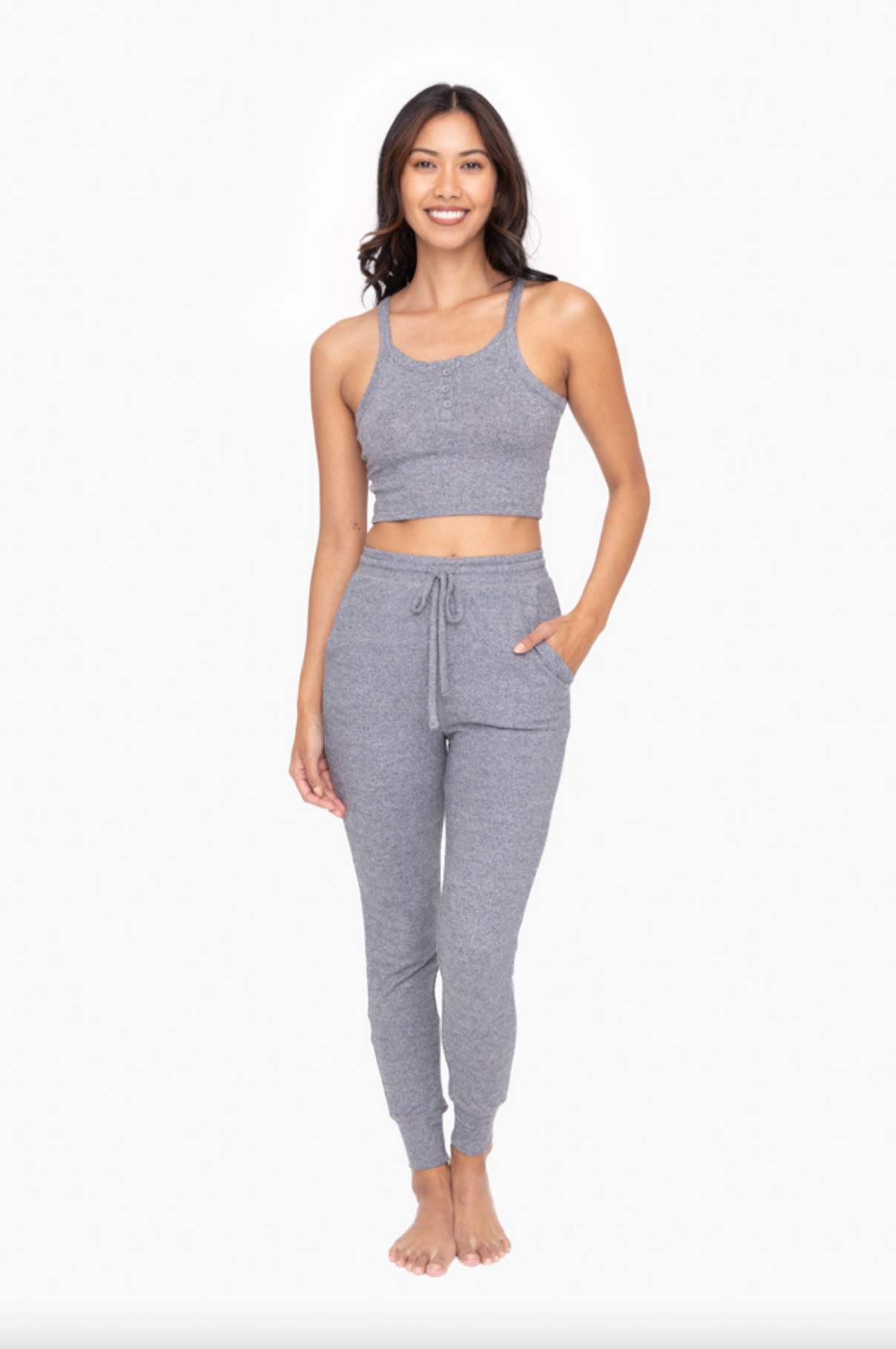 Mono B Brushed Cropped Henley Cami Top-Crop Tops-Krush Kandy, Women's Online Fashion Boutique Located in Phoenix, Arizona (Scottsdale Area)