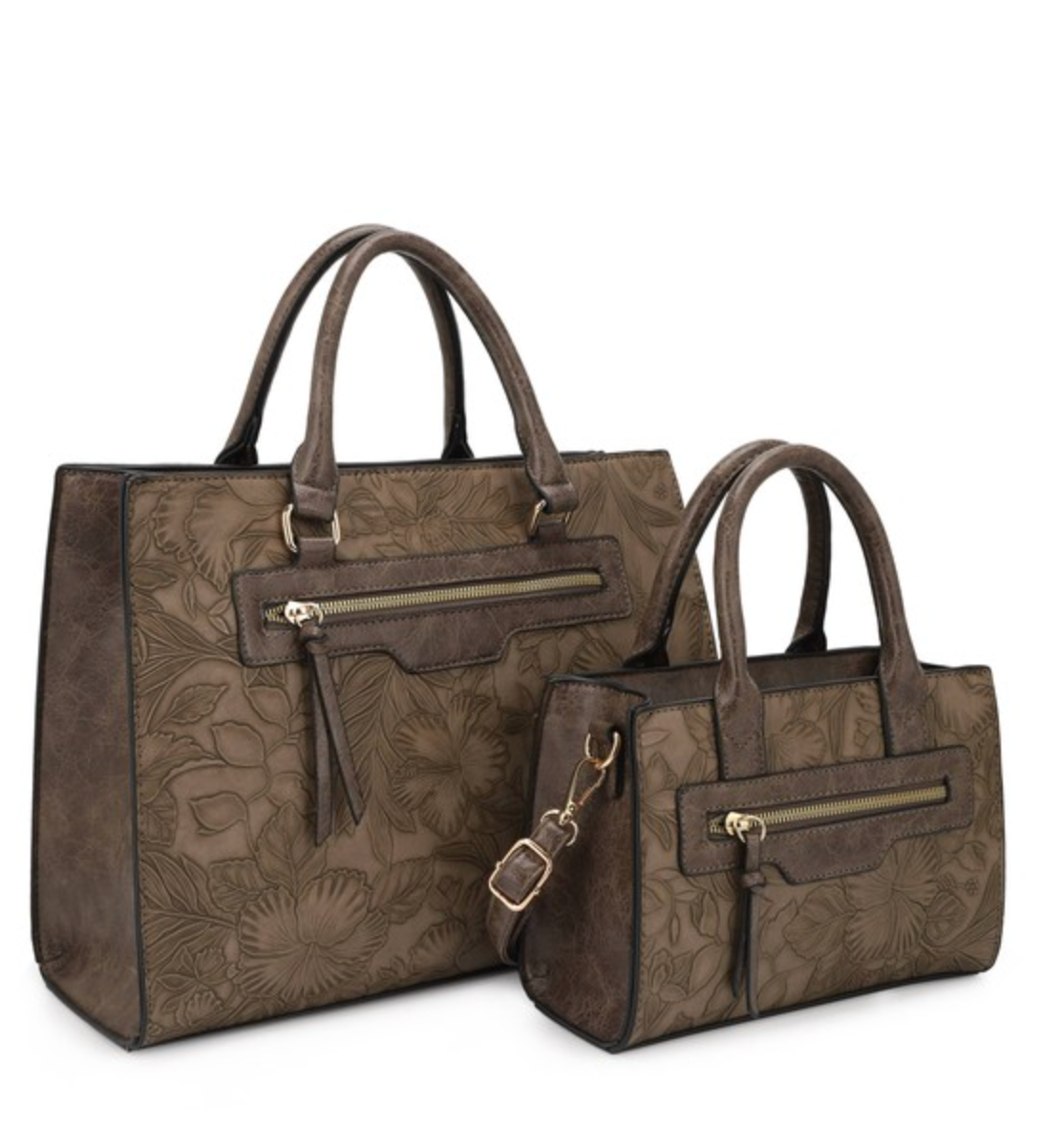 Avery 2-in-1 Floral Embossed Tote Set-Purses & Bags-Krush Kandy, Women's Online Fashion Boutique Located in Phoenix, Arizona (Scottsdale Area)