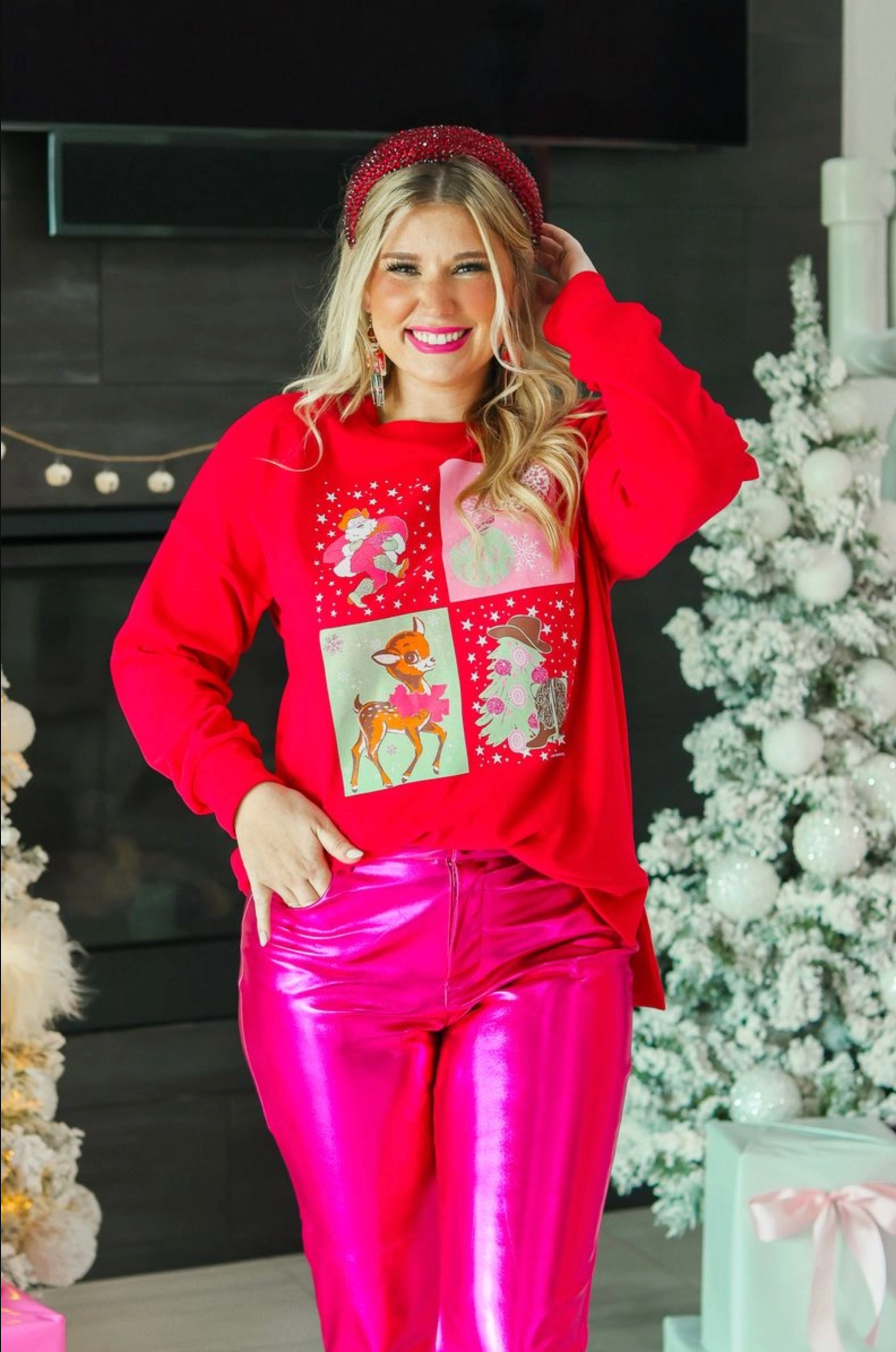 Cowboy Santa Graphic Sweater-Tops-Krush Kandy, Women's Online Fashion Boutique Located in Phoenix, Arizona (Scottsdale Area)