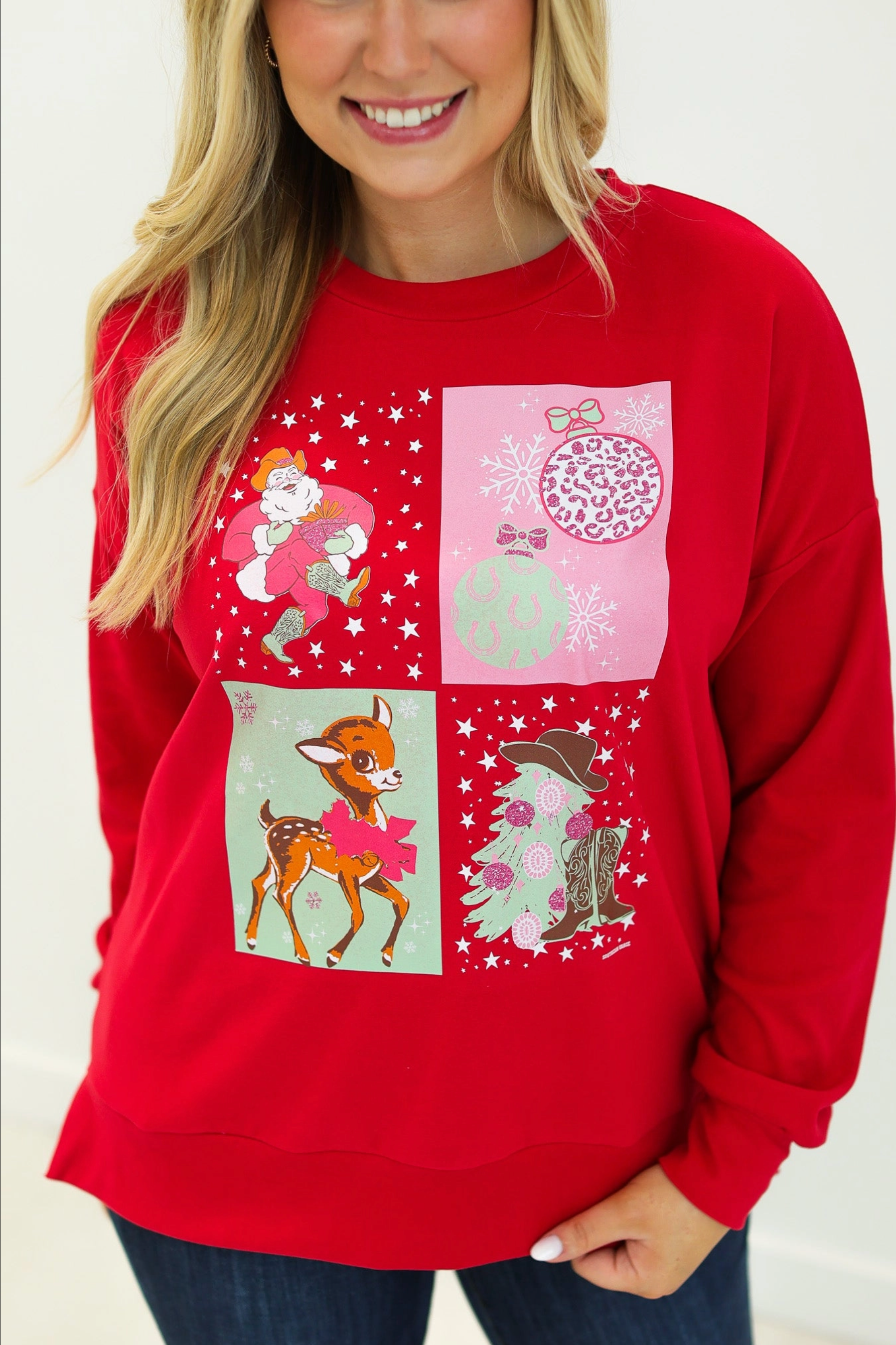 Cowboy Santa Graphic Sweater-Tops-Krush Kandy, Women's Online Fashion Boutique Located in Phoenix, Arizona (Scottsdale Area)