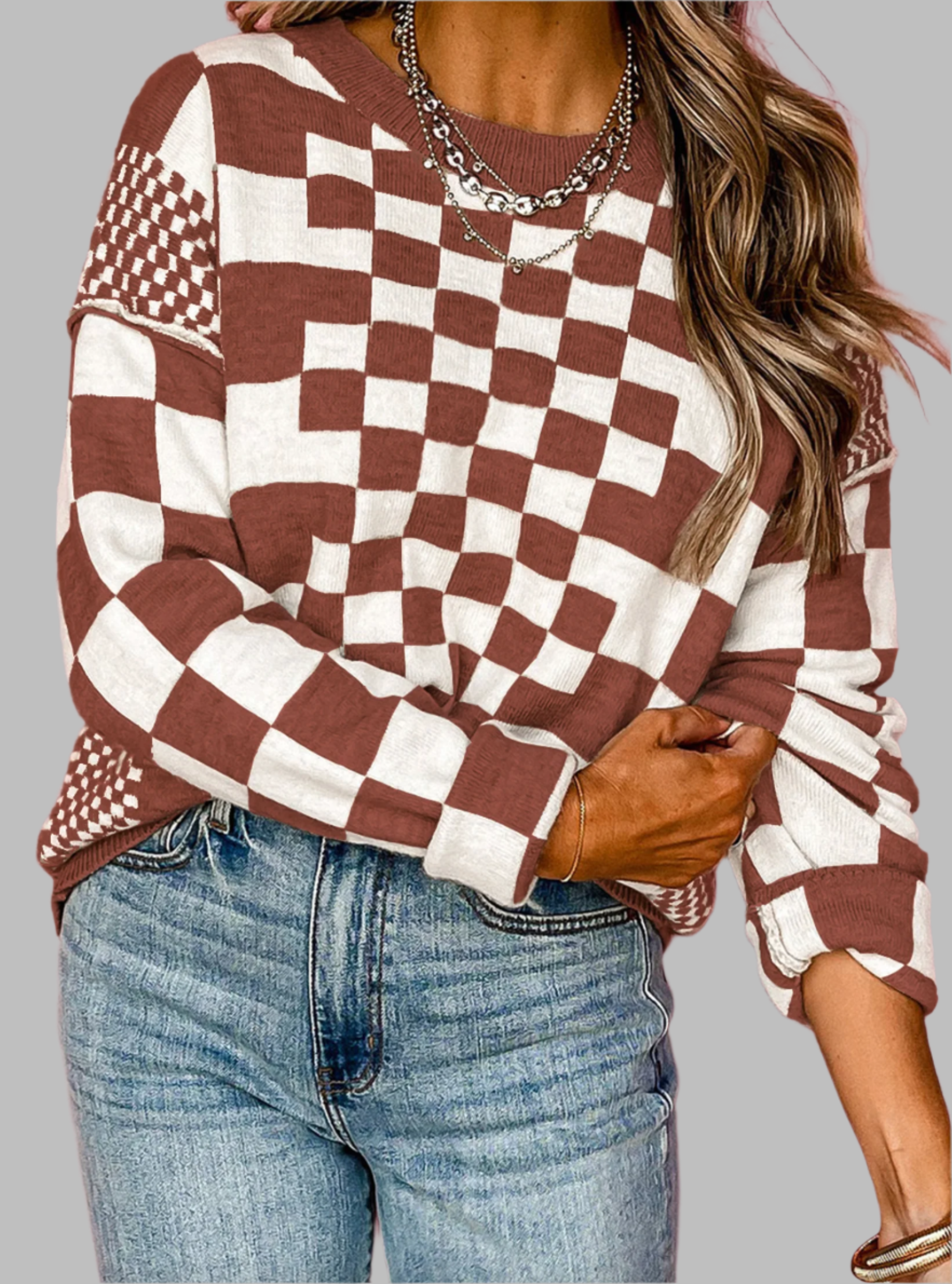 Check Me Out Checked Sweater-Sweaters-Krush Kandy, Women's Online Fashion Boutique Located in Phoenix, Arizona (Scottsdale Area)