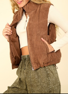 Zip Up Padded Corduroy Puffer Vest-Vests-Krush Kandy, Women's Online Fashion Boutique Located in Phoenix, Arizona (Scottsdale Area)