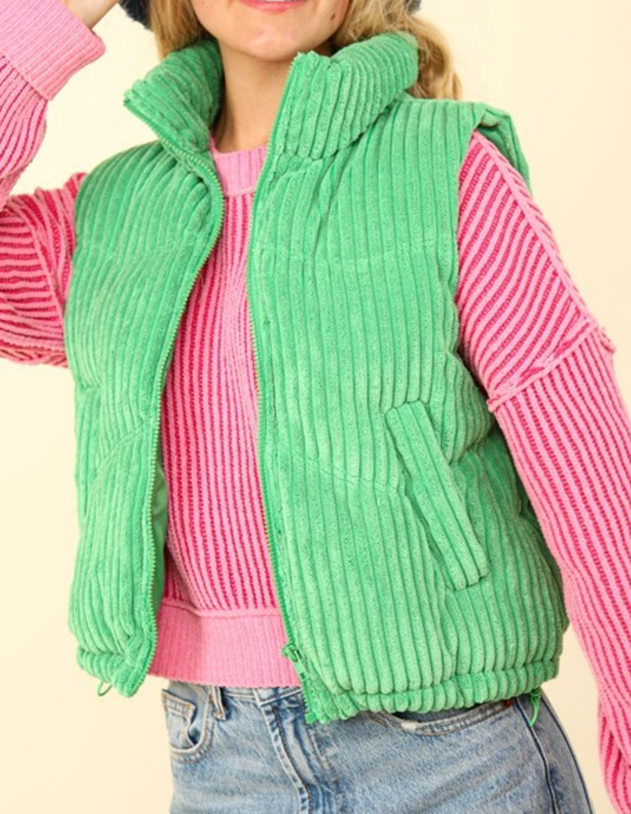 Zip Up Padded Corduroy Puffer Vest-Vests-Krush Kandy, Women's Online Fashion Boutique Located in Phoenix, Arizona (Scottsdale Area)