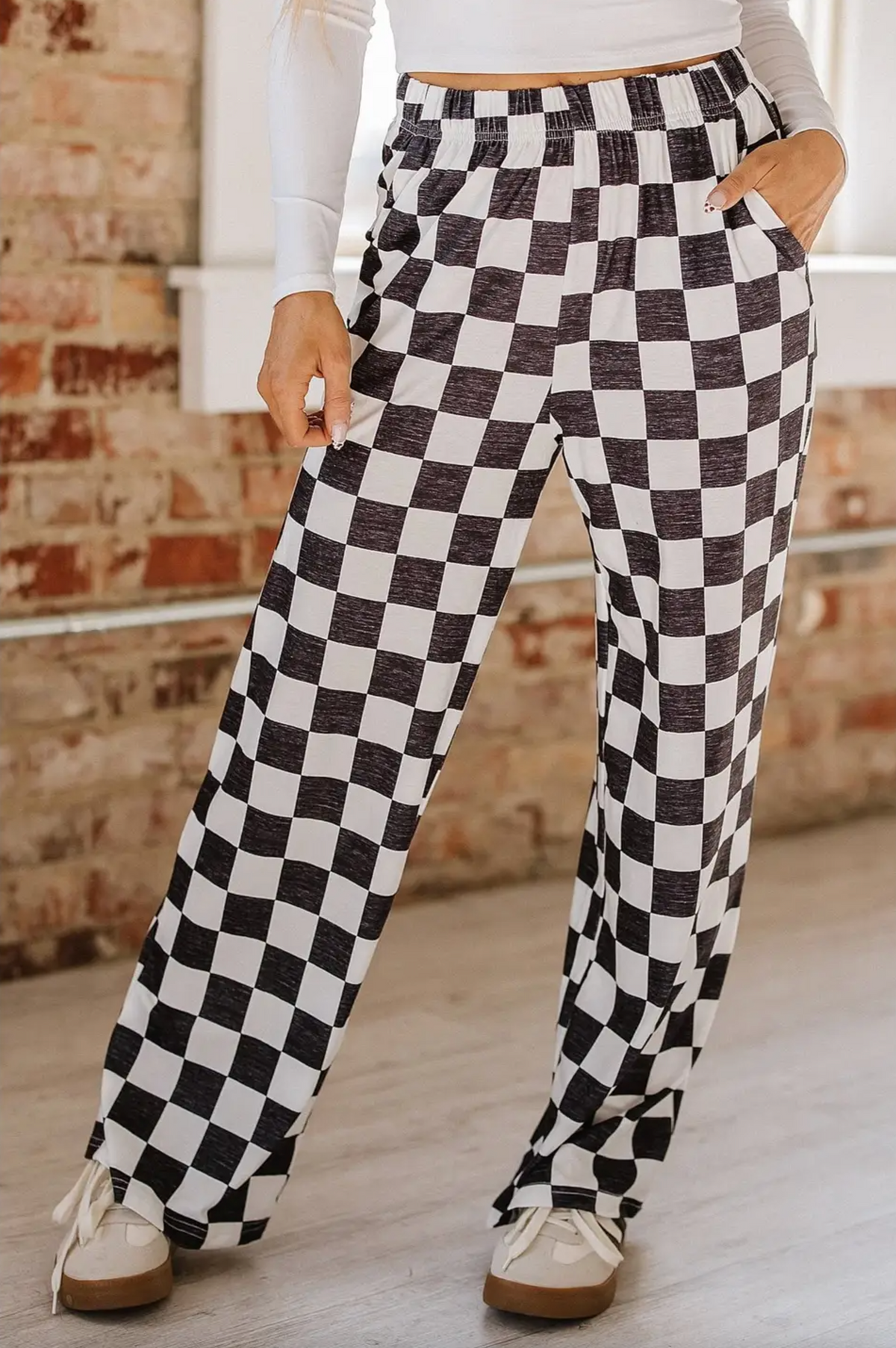 Checker Knit Pants with High Waist and Wide Leg – Krush Kandy