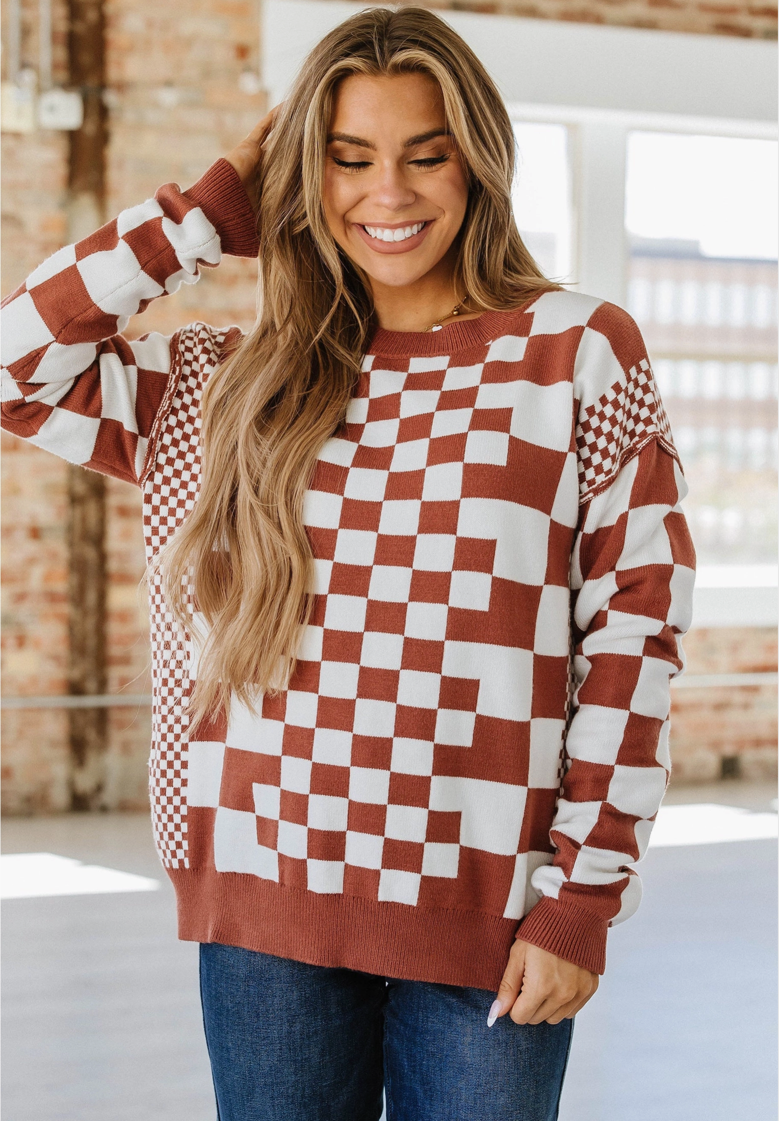 Checkered sweatshirt womens sale