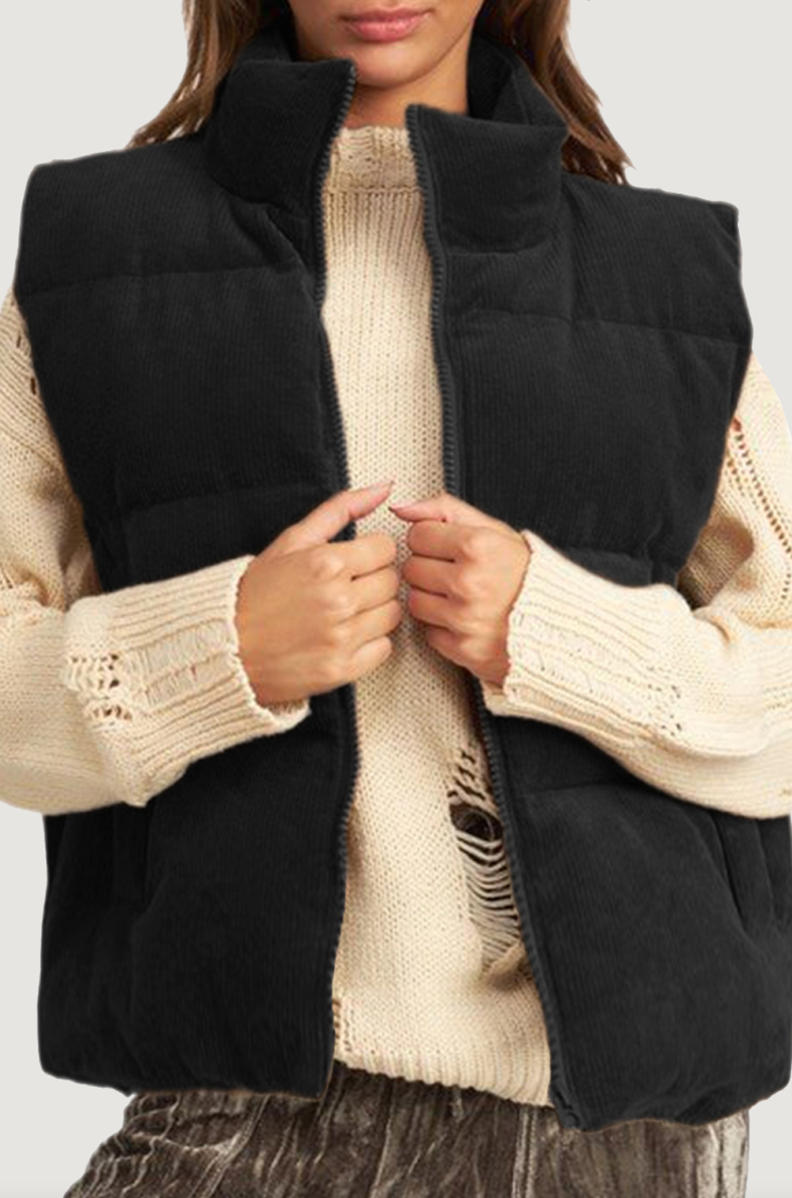 Fireside Charm Corduroy Puffer Vest-Vests-Krush Kandy, Women's Online Fashion Boutique Located in Phoenix, Arizona (Scottsdale Area)