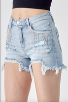 RISEN Denim & Diamonds High Rise Rhinestone Shorts-Shorts-Krush Kandy, Women's Online Fashion Boutique Located in Phoenix, Arizona (Scottsdale Area)