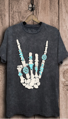 Skeleton Rock Hand Sign Graphic Top-Graphic Tees-Krush Kandy, Women's Online Fashion Boutique Located in Phoenix, Arizona (Scottsdale Area)