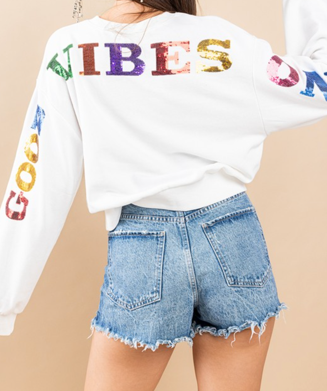 Good Vibes Sequin Letter Sweatshirt | 2 Colors!-Sweaters-Krush Kandy, Women's Online Fashion Boutique Located in Phoenix, Arizona (Scottsdale Area)