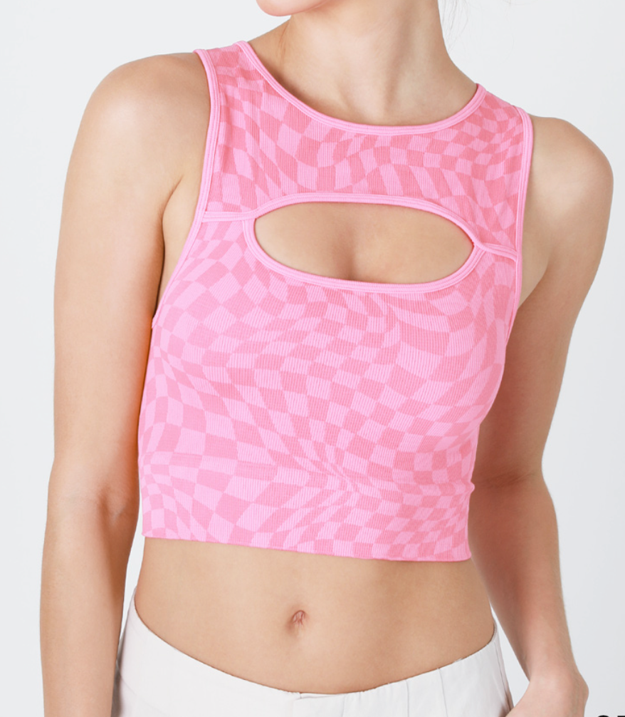 Checkered Cutout Crop Top-Activewear Tops-Krush Kandy, Women's Online Fashion Boutique Located in Phoenix, Arizona (Scottsdale Area)