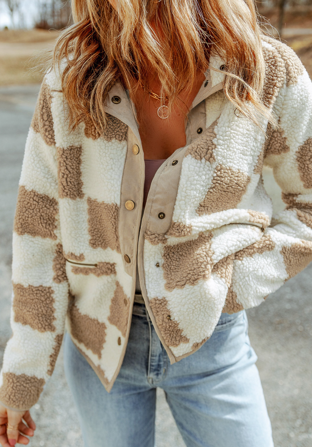 Checkered Button Up Fleece Jacket-Jackets-Krush Kandy, Women's Online Fashion Boutique Located in Phoenix, Arizona (Scottsdale Area)