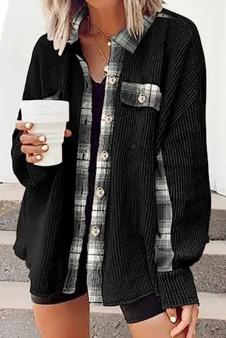 Spliced Plaid Detail Shacket | S-2X-Jackets-Krush Kandy, Women's Online Fashion Boutique Located in Phoenix, Arizona (Scottsdale Area)
