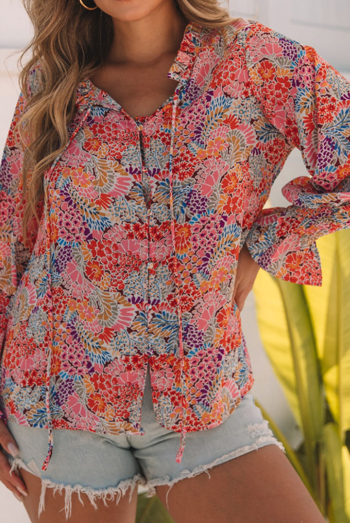 On A Roll Floral Blouse | S-2X-Long Sleeve Tops-Krush Kandy, Women's Online Fashion Boutique Located in Phoenix, Arizona (Scottsdale Area)