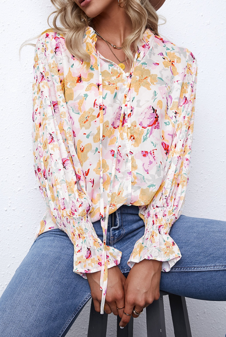 On A Roll Floral Blouse | S-2X-Long Sleeve Tops-Krush Kandy, Women's Online Fashion Boutique Located in Phoenix, Arizona (Scottsdale Area)