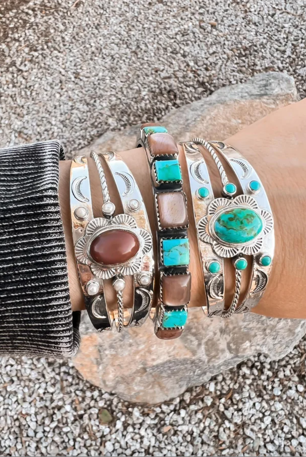 Stagecoach Sterling Silver Stone Cuff | PREORDER NOW OPEN!-Bracelets-Krush Kandy, Women's Online Fashion Boutique Located in Phoenix, Arizona (Scottsdale Area)