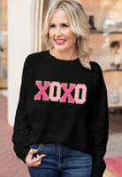XOXO Glitter Print Round Neck Casual Sweater-Sweaters-Krush Kandy, Women's Online Fashion Boutique Located in Phoenix, Arizona (Scottsdale Area)