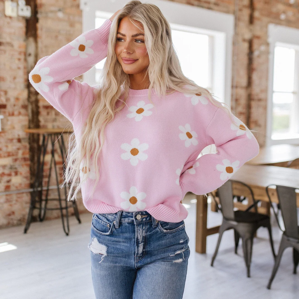 Pink Desert Black Daisy Sweater Sweet Daisy Sweater